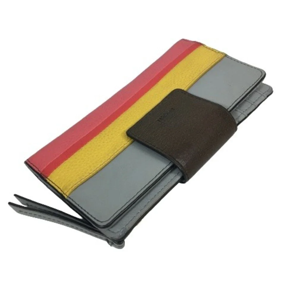 FOSSIL Colorblock Leather Wallet Credit Card Clutch Gray Peach Red & Yellow